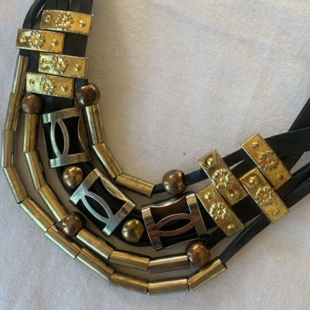 Neck Cuff Choker Vintage Leather Gold & Silver Costume Jewelry